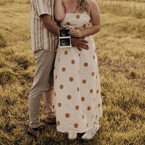 Petal and Pup “ANGELIQUE DRESS” Beige Dress with gold circles